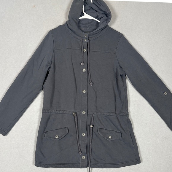 Lands' End Jackets & Blazers - Lands End Jacket Womens Medium 10-12 Utility Grey Button-Down Hooded Drawstring